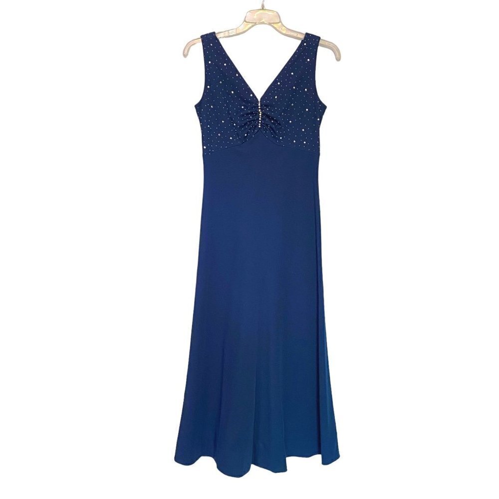 Vintage 70's Hand Made One of a Kind Womens Blue Evening Gown with Beaded Bodice
